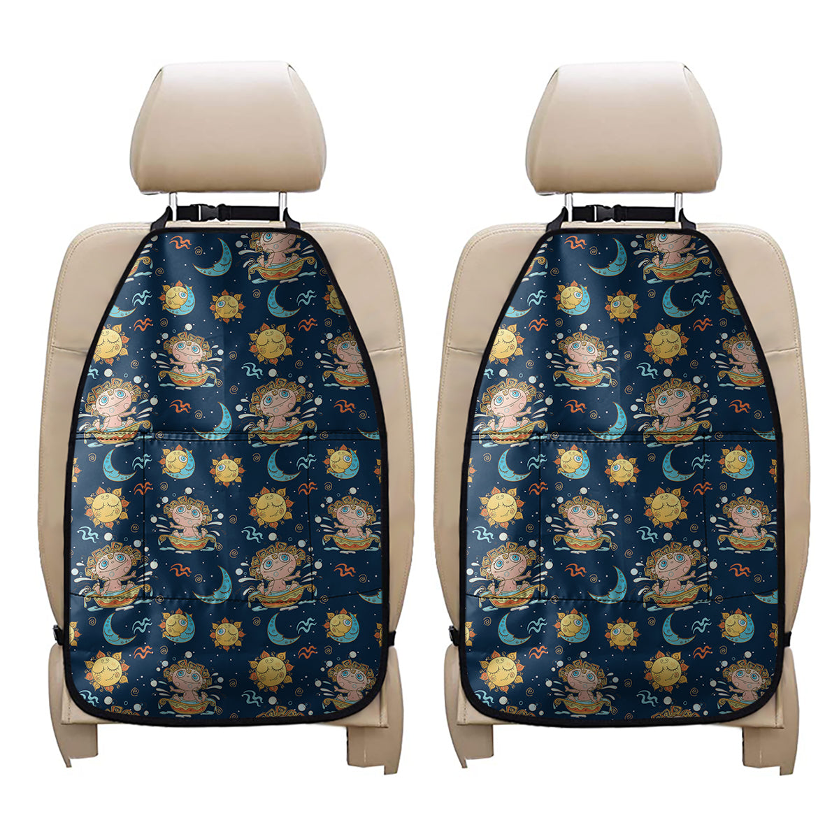 Cute Cartoon Aquarius Pattern Print Car Seat Organizers