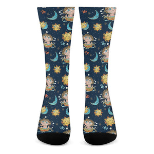 Cute Cartoon Aquarius Pattern Print Crew Socks