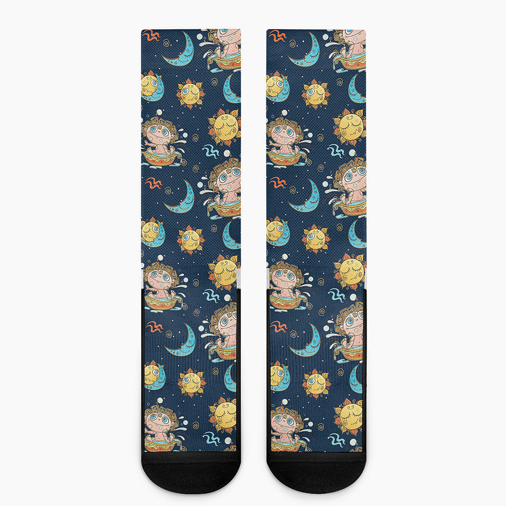 Cute Cartoon Aquarius Pattern Print Crew Socks