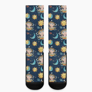 Cute Cartoon Aquarius Pattern Print Crew Socks