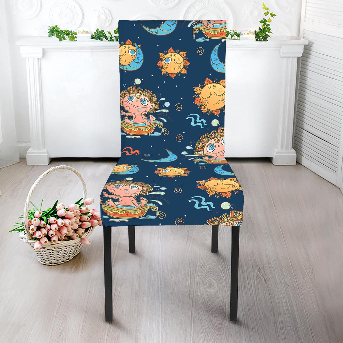 Cute Cartoon Aquarius Pattern Print Dining Chair Slipcover
