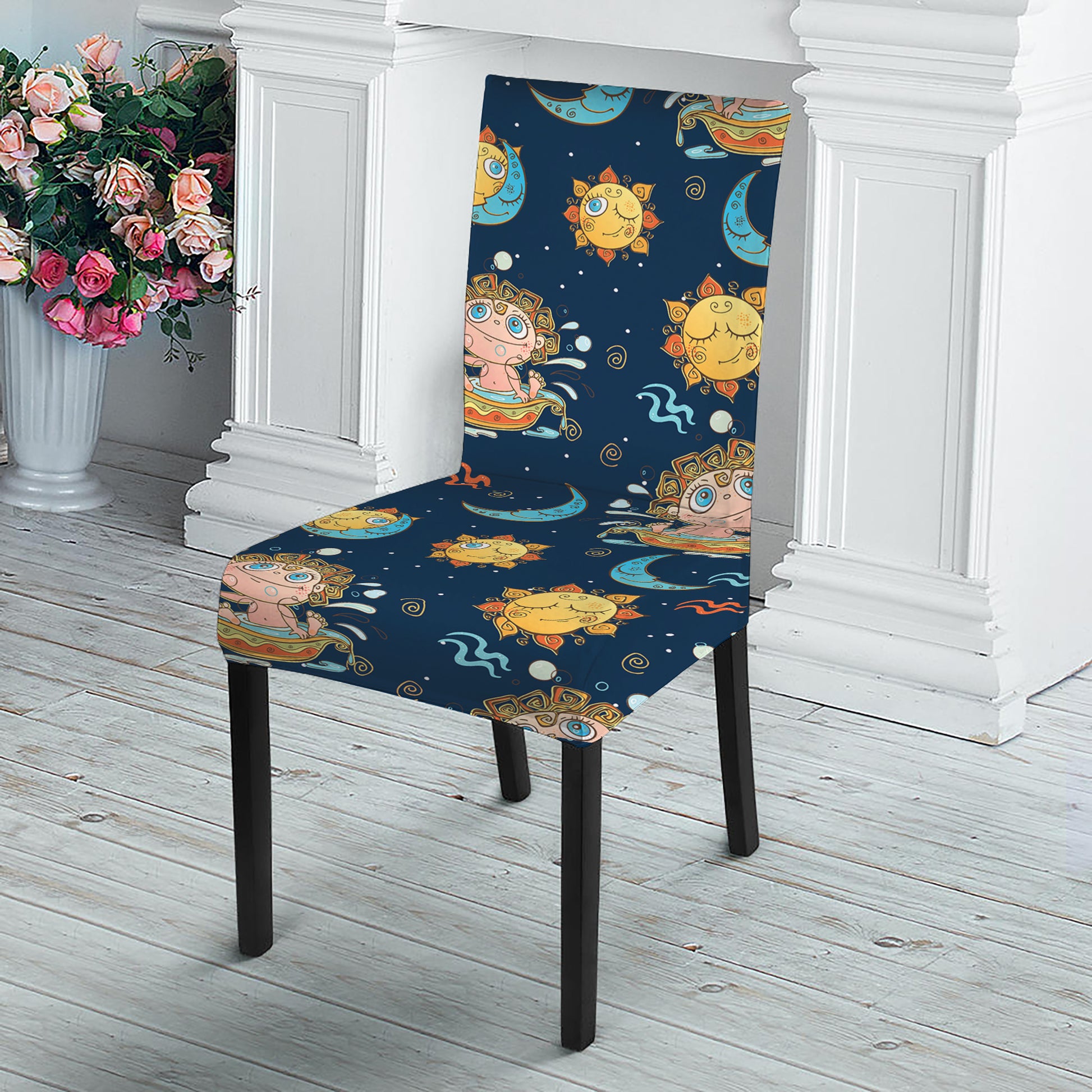 Cute Cartoon Aquarius Pattern Print Dining Chair Slipcover