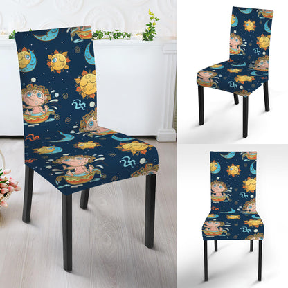 Cute Cartoon Aquarius Pattern Print Dining Chair Slipcover