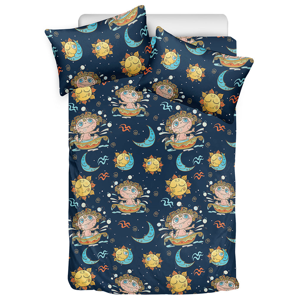 Cute Cartoon Aquarius Pattern Print Duvet Cover Bedding Set