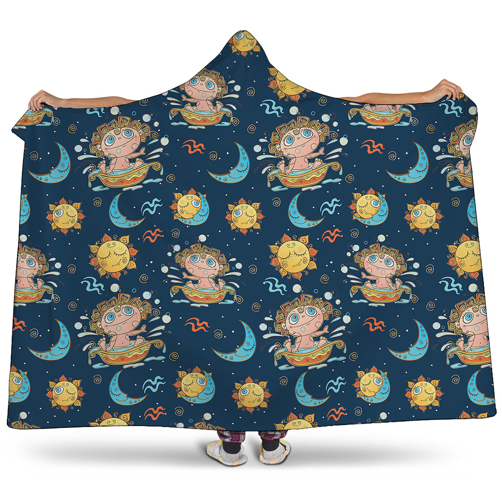 Cute Cartoon Aquarius Pattern Print Hooded Blanket