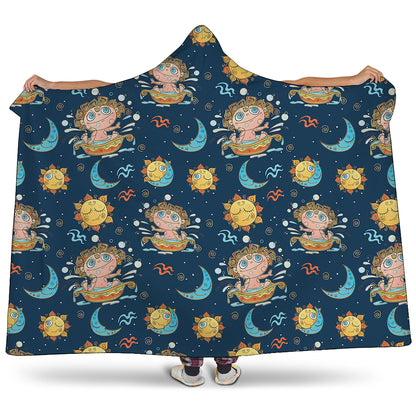 Cute Cartoon Aquarius Pattern Print Hooded Blanket