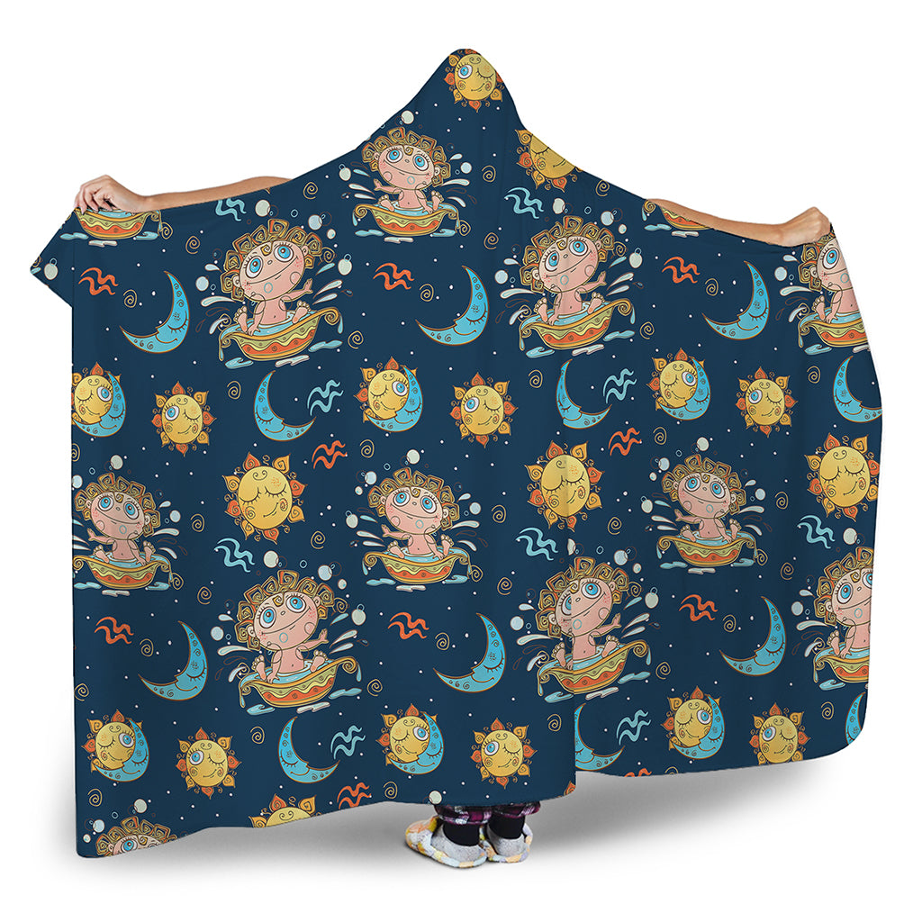 Cute Cartoon Aquarius Pattern Print Hooded Blanket