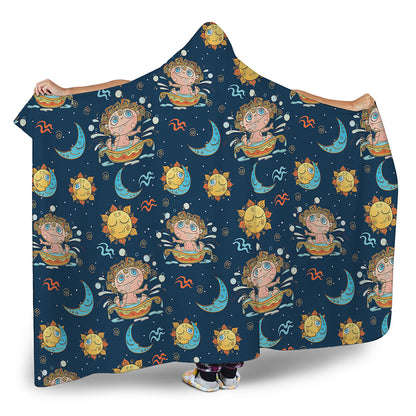 Cute Cartoon Aquarius Pattern Print Hooded Blanket