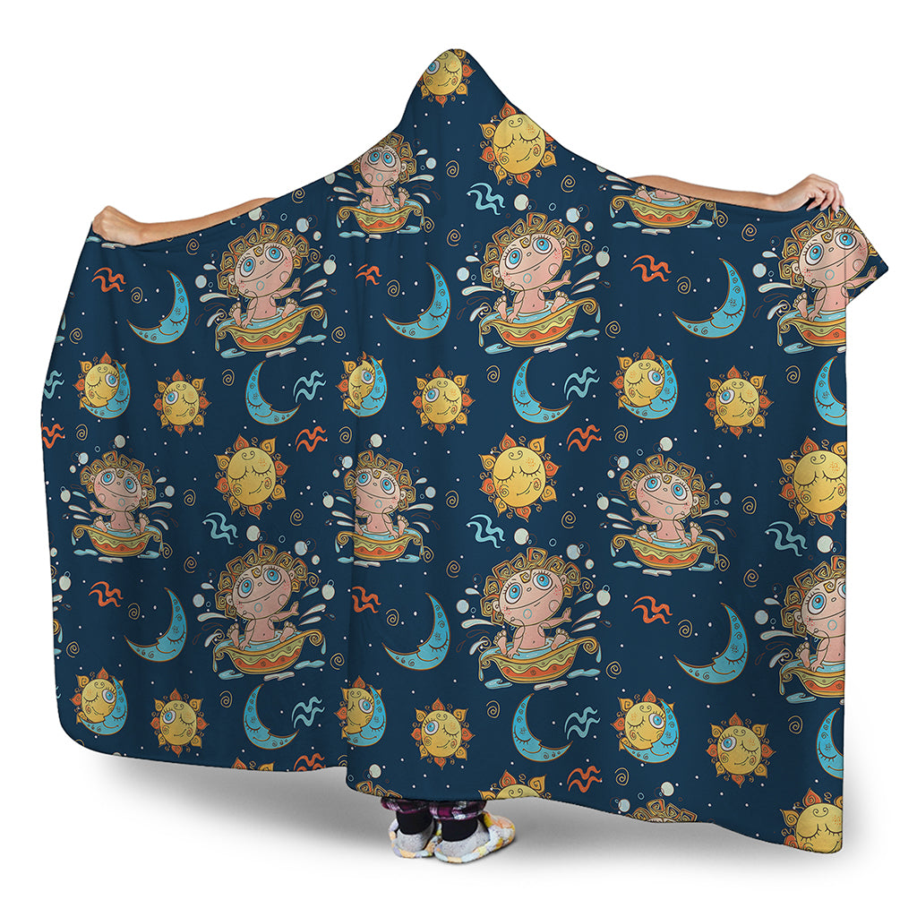 Cute Cartoon Aquarius Pattern Print Hooded Blanket