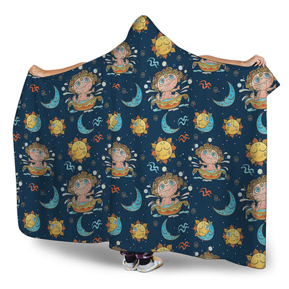 Cute Cartoon Aquarius Pattern Print Hooded Blanket