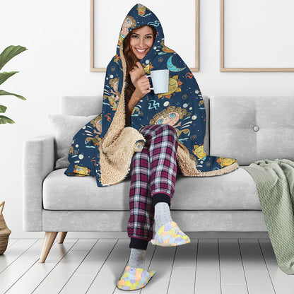 Cute Cartoon Aquarius Pattern Print Hooded Blanket