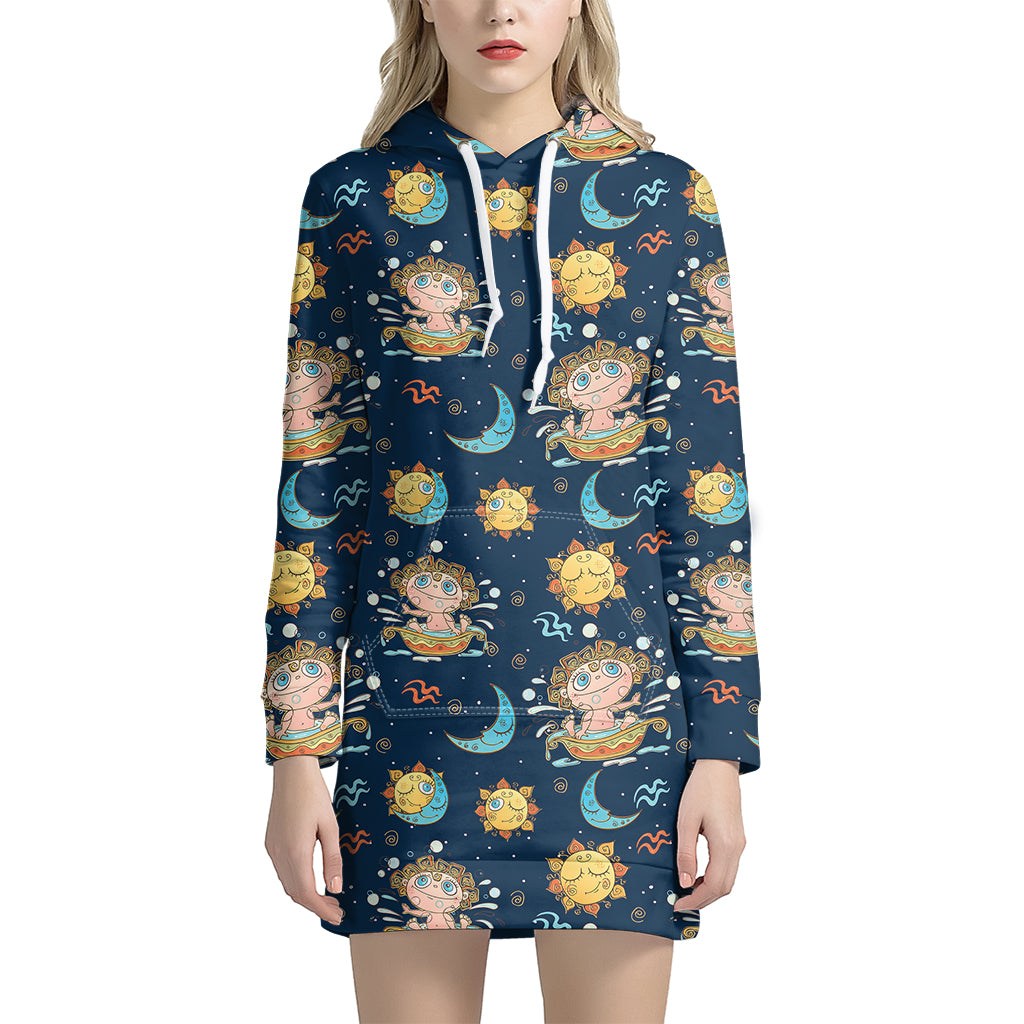 Cute Cartoon Aquarius Pattern Print Hoodie Dress