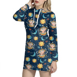 Cute Cartoon Aquarius Pattern Print Hoodie Dress