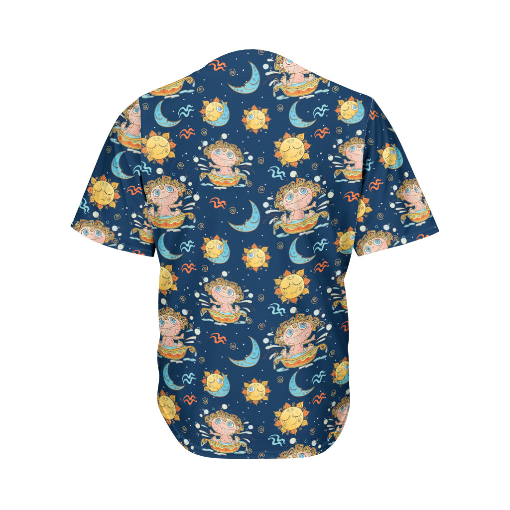 Cute Cartoon Aquarius Pattern Print Men's Baseball Jersey