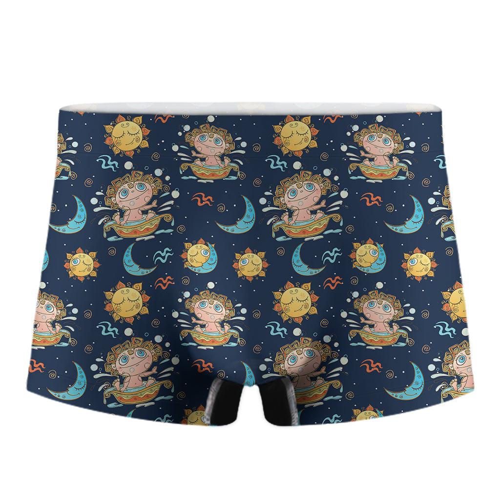 Cute Cartoon Aquarius Pattern Print Men's Boxer Briefs