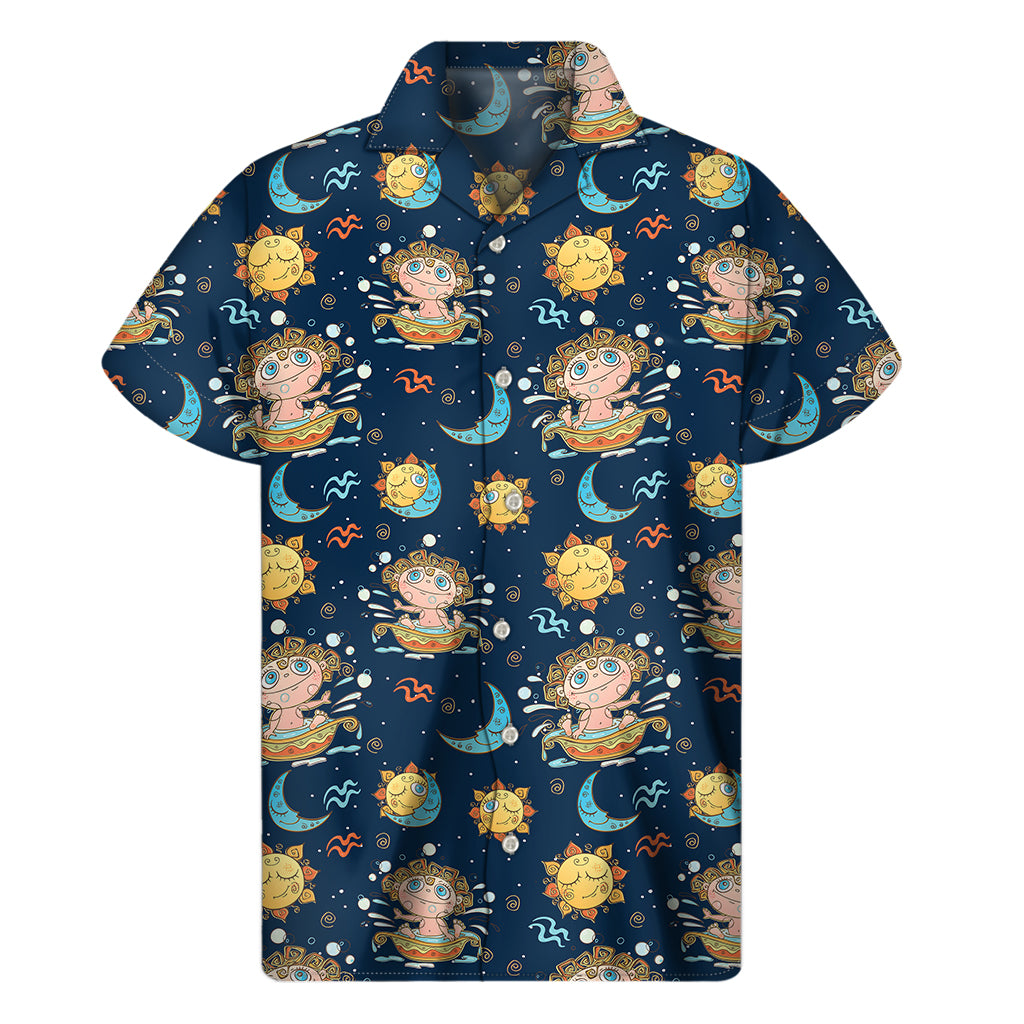 Cute Cartoon Aquarius Pattern Print Men's Short Sleeve Shirt