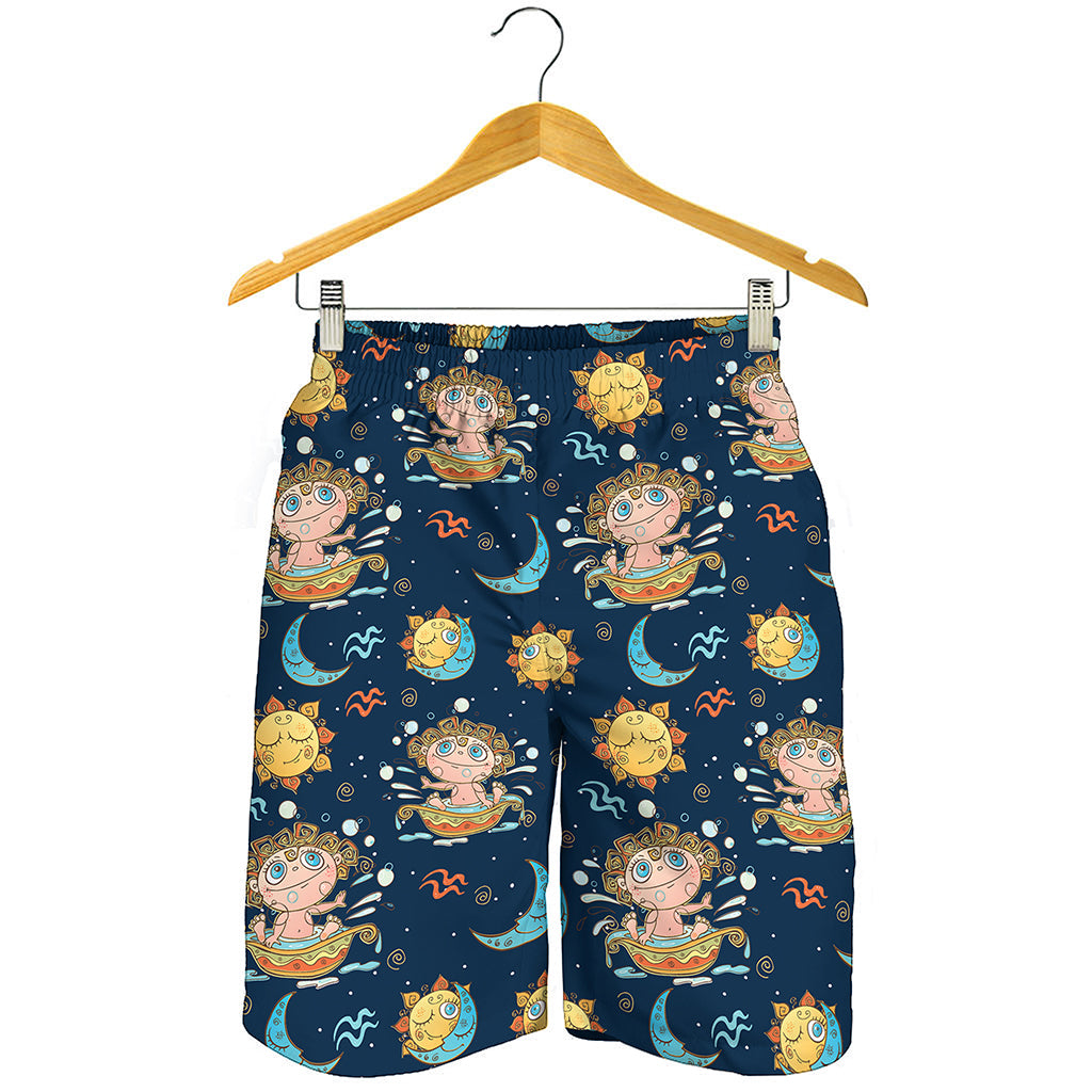 Cute Cartoon Aquarius Pattern Print Men's Shorts