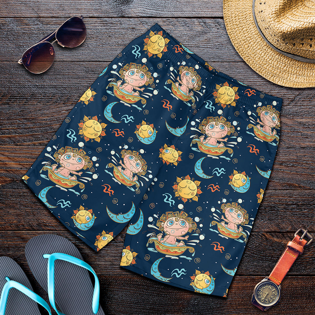 Cute Cartoon Aquarius Pattern Print Men's Shorts