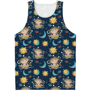 Cute Cartoon Aquarius Pattern Print Men's Tank Top