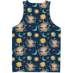 Cute Cartoon Aquarius Pattern Print Men's Tank Top