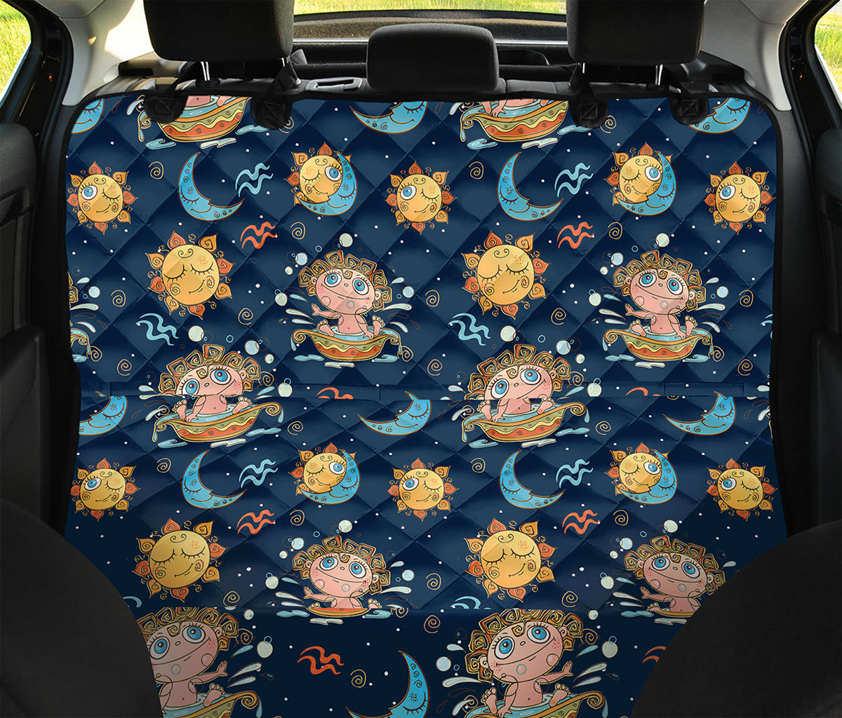 Cute Cartoon Aquarius Pattern Print Pet Car Back Seat Cover