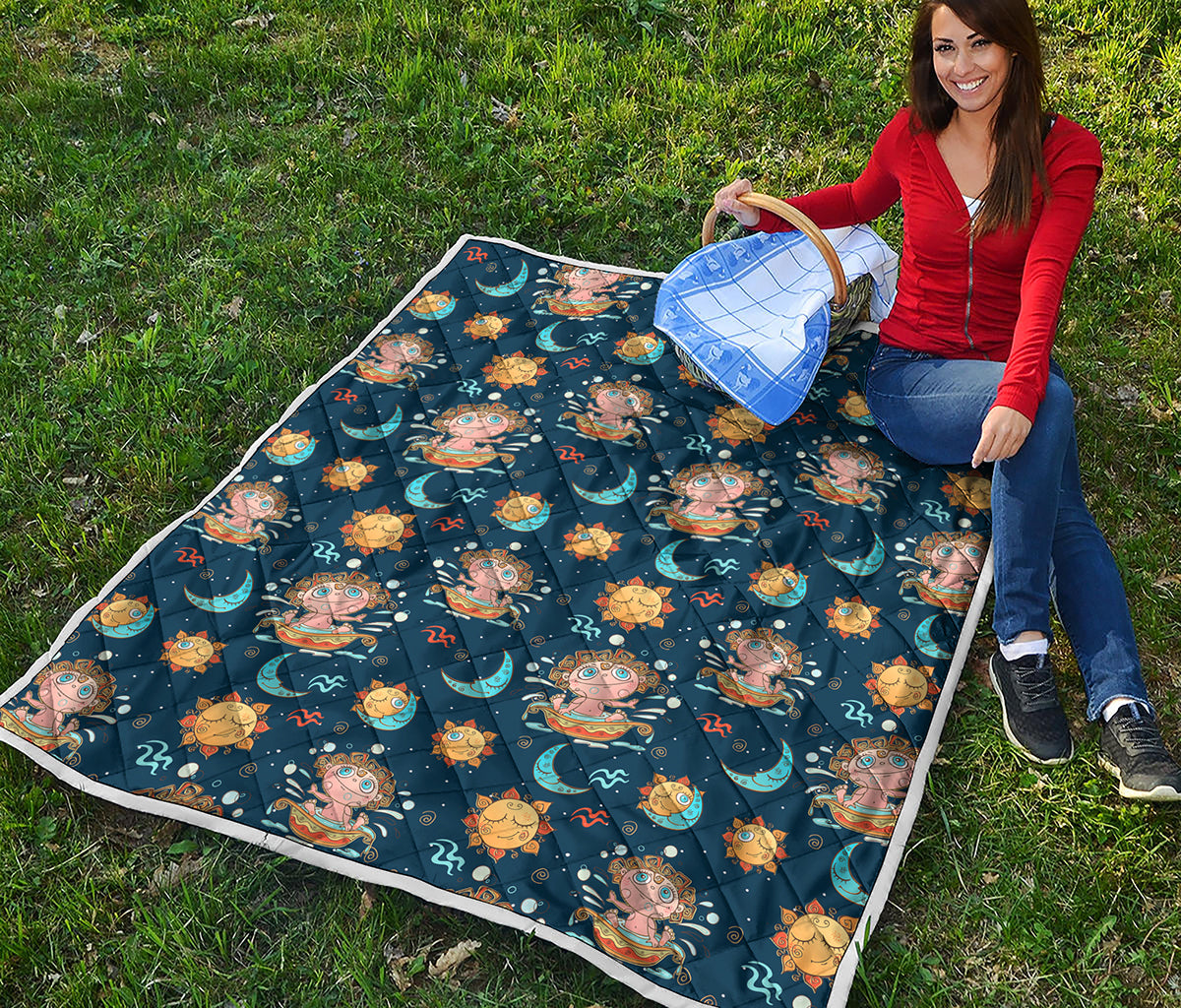 Cute Cartoon Aquarius Pattern Print Quilt