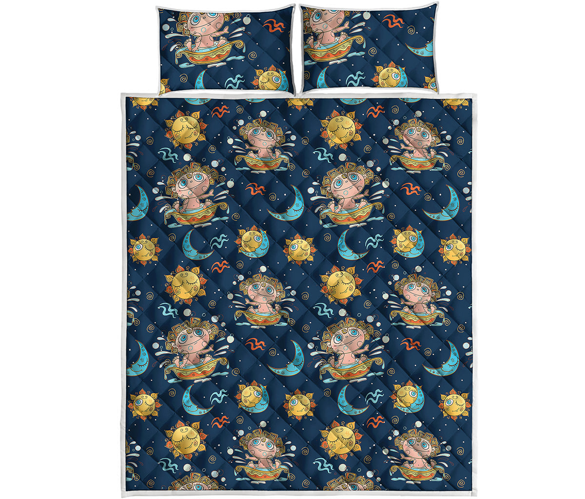 Cute Cartoon Aquarius Pattern Print Quilt Bed Set