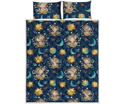Cute Cartoon Aquarius Pattern Print Quilt Bed Set