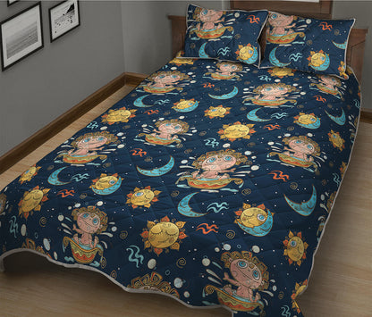 Cute Cartoon Aquarius Pattern Print Quilt Bed Set