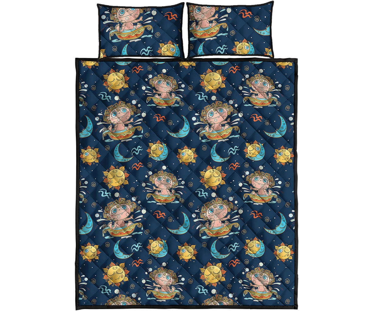 Cute Cartoon Aquarius Pattern Print Quilt Bed Set
