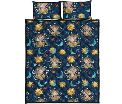 Cute Cartoon Aquarius Pattern Print Quilt Bed Set