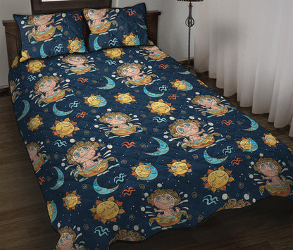 Cute Cartoon Aquarius Pattern Print Quilt Bed Set