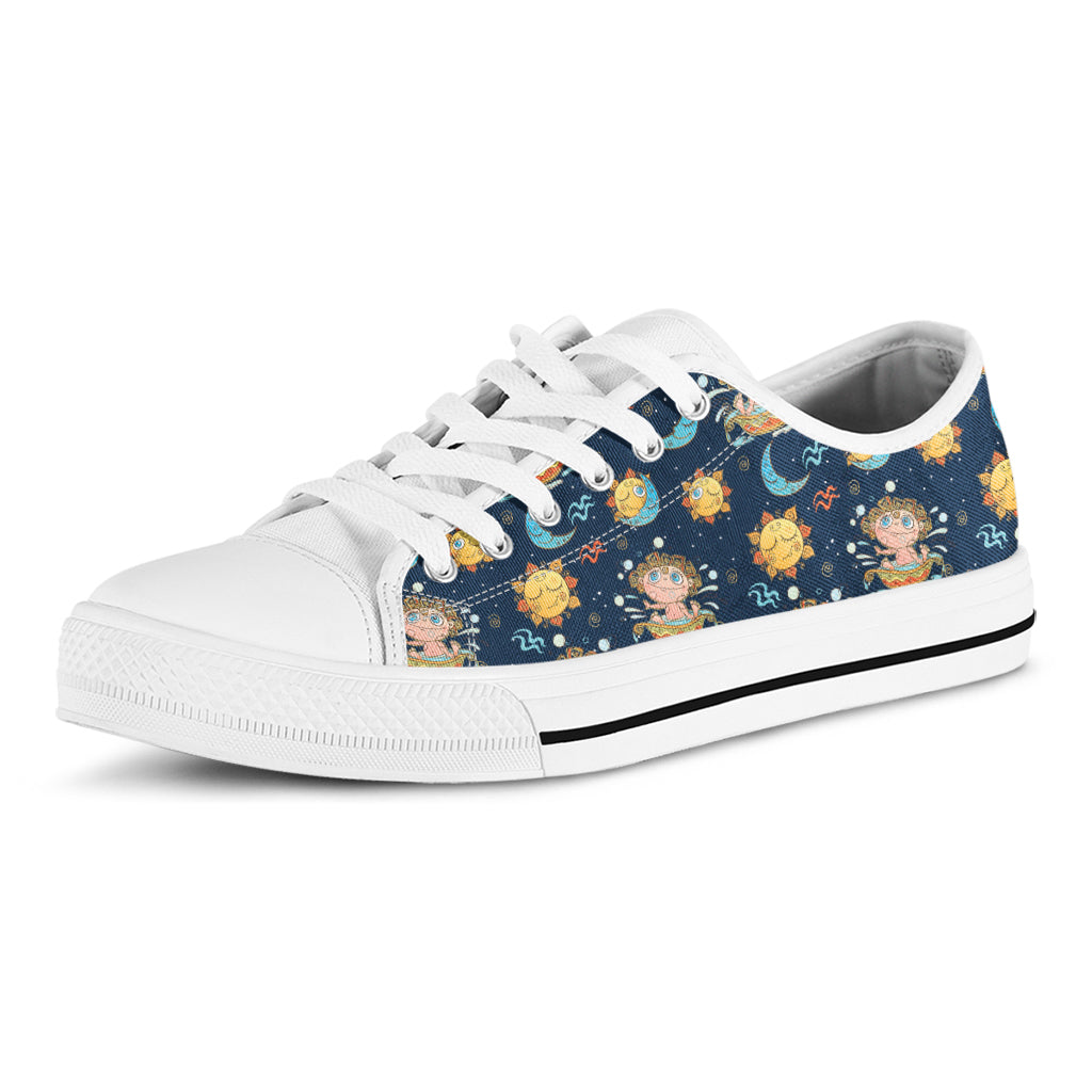 Cute Cartoon Aquarius Pattern Print White Low Top Shoes