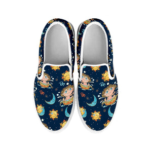 Cute Cartoon Aquarius Pattern Print White Slip On Shoes