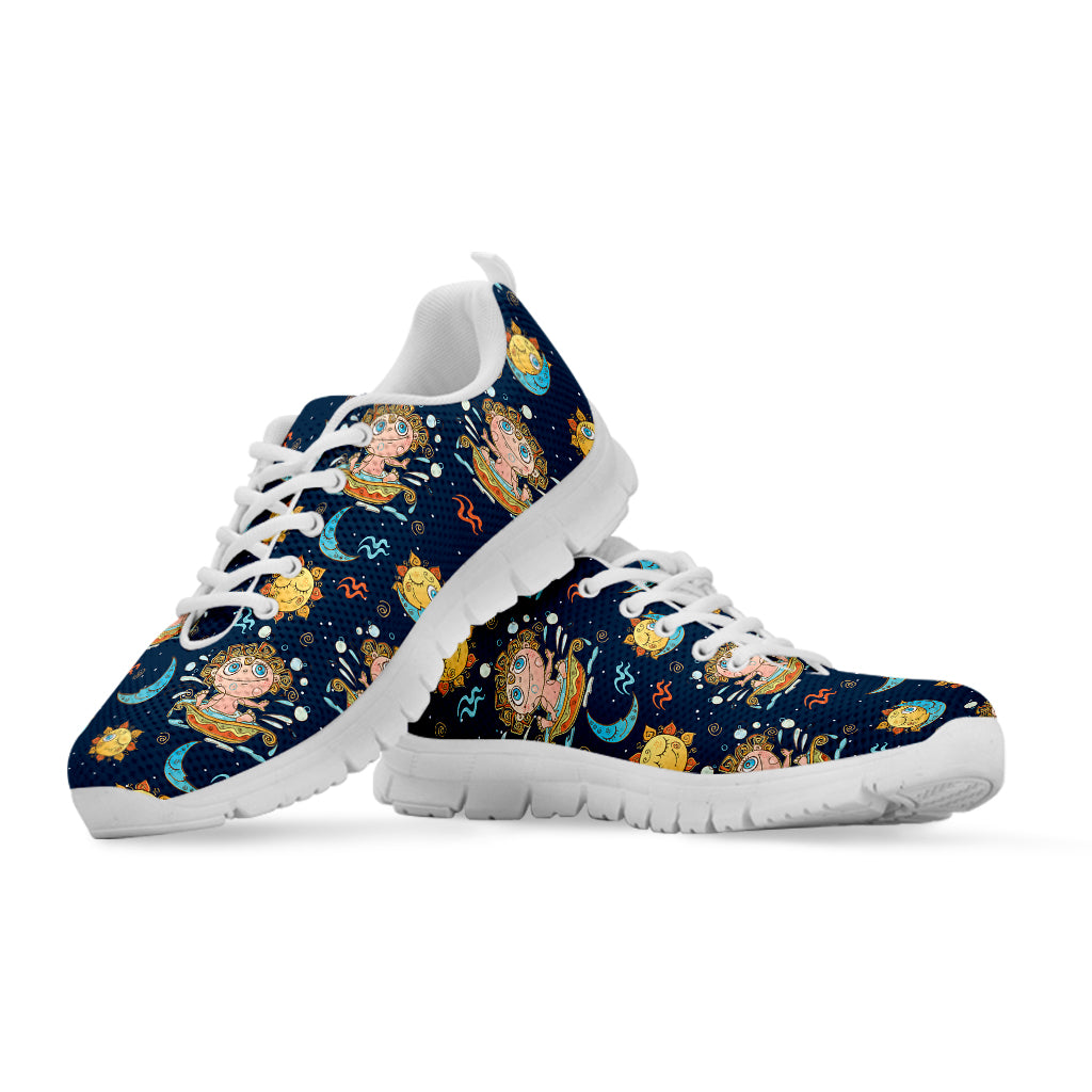 Cute Cartoon Aquarius Pattern Print White Sneakers