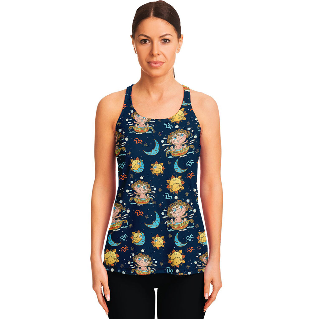 Cute Cartoon Aquarius Pattern Print Women's Racerback Tank Top