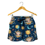 Cute Cartoon Aquarius Pattern Print Women's Shorts