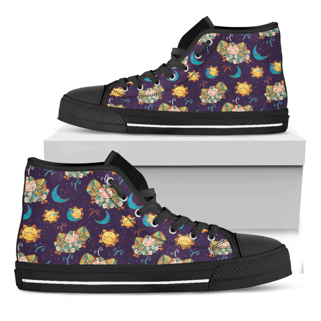Cute Cartoon Aries Pattern Print Black High Top Shoes