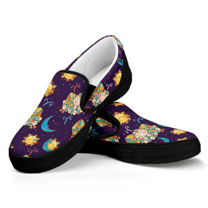 Cute Cartoon Aries Pattern Print Black Slip On Shoes