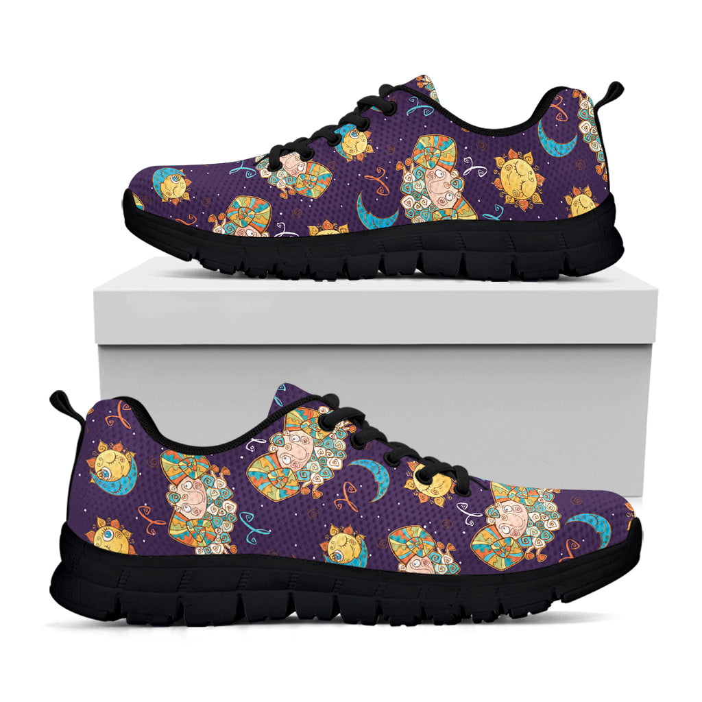 Cute Cartoon Aries Pattern Print Black Sneakers