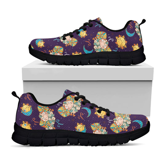 Cute Cartoon Aries Pattern Print Black Sneakers