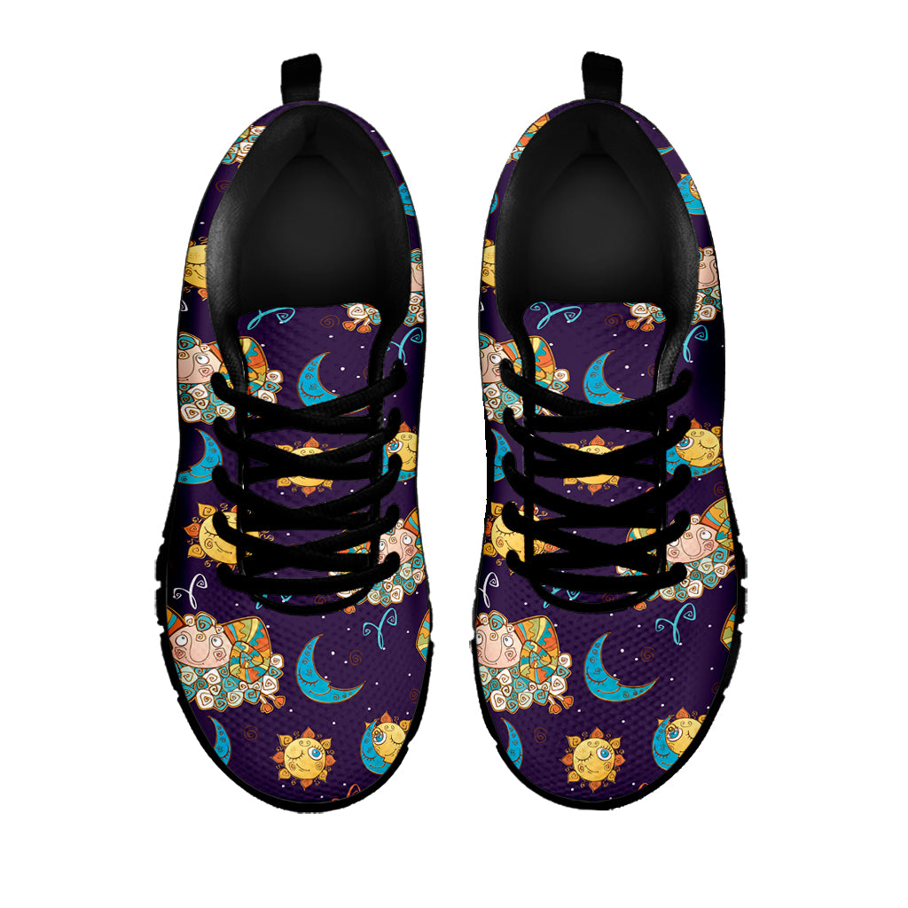 Cute Cartoon Aries Pattern Print Black Sneakers