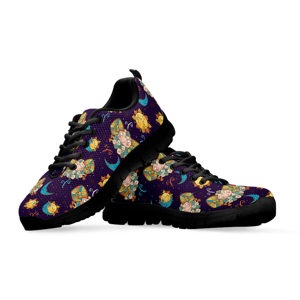 Cute Cartoon Aries Pattern Print Black Sneakers