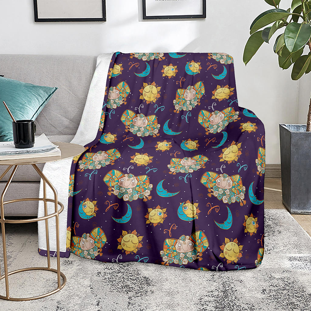 Cute Cartoon Aries Pattern Print Blanket