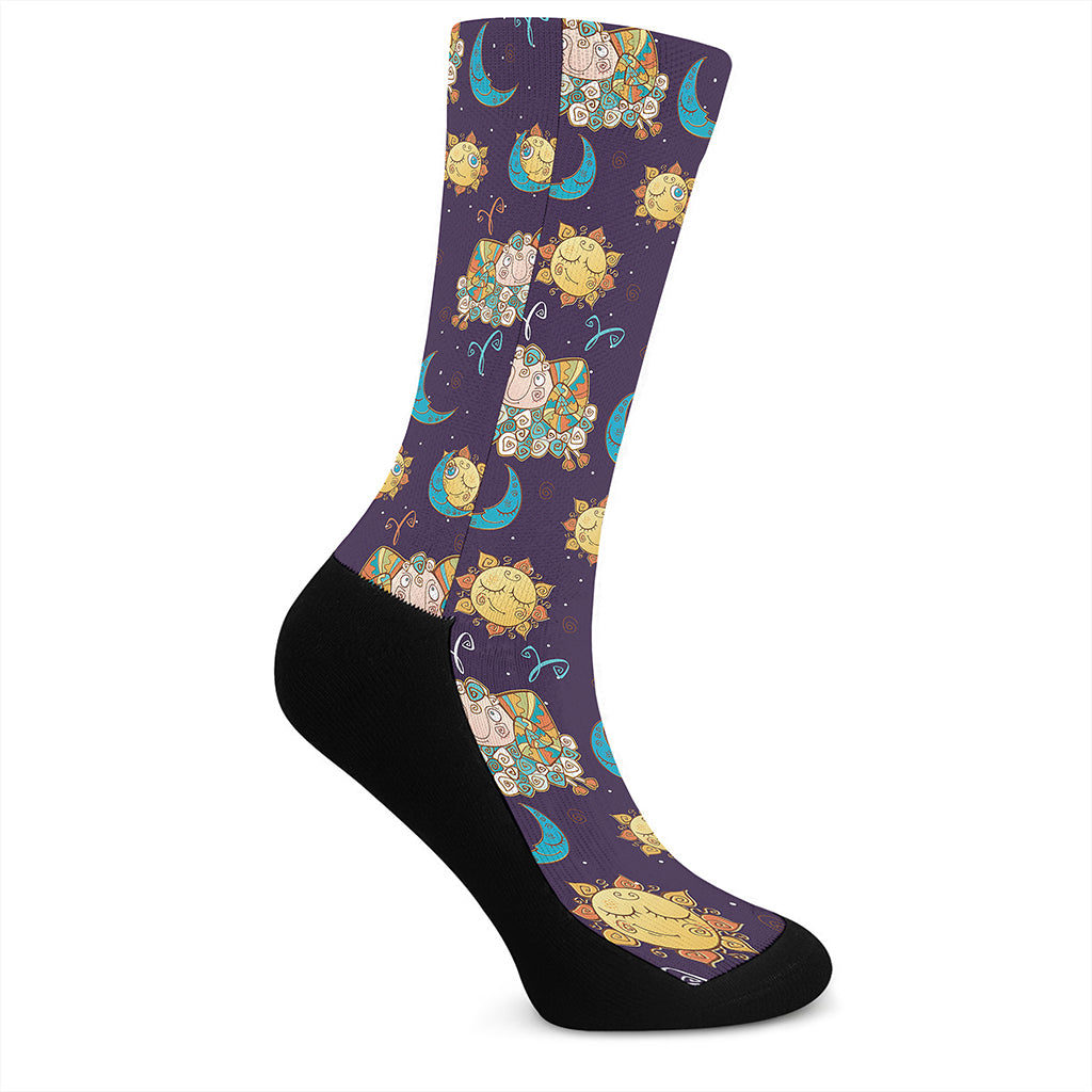 Cute Cartoon Aries Pattern Print Crew Socks