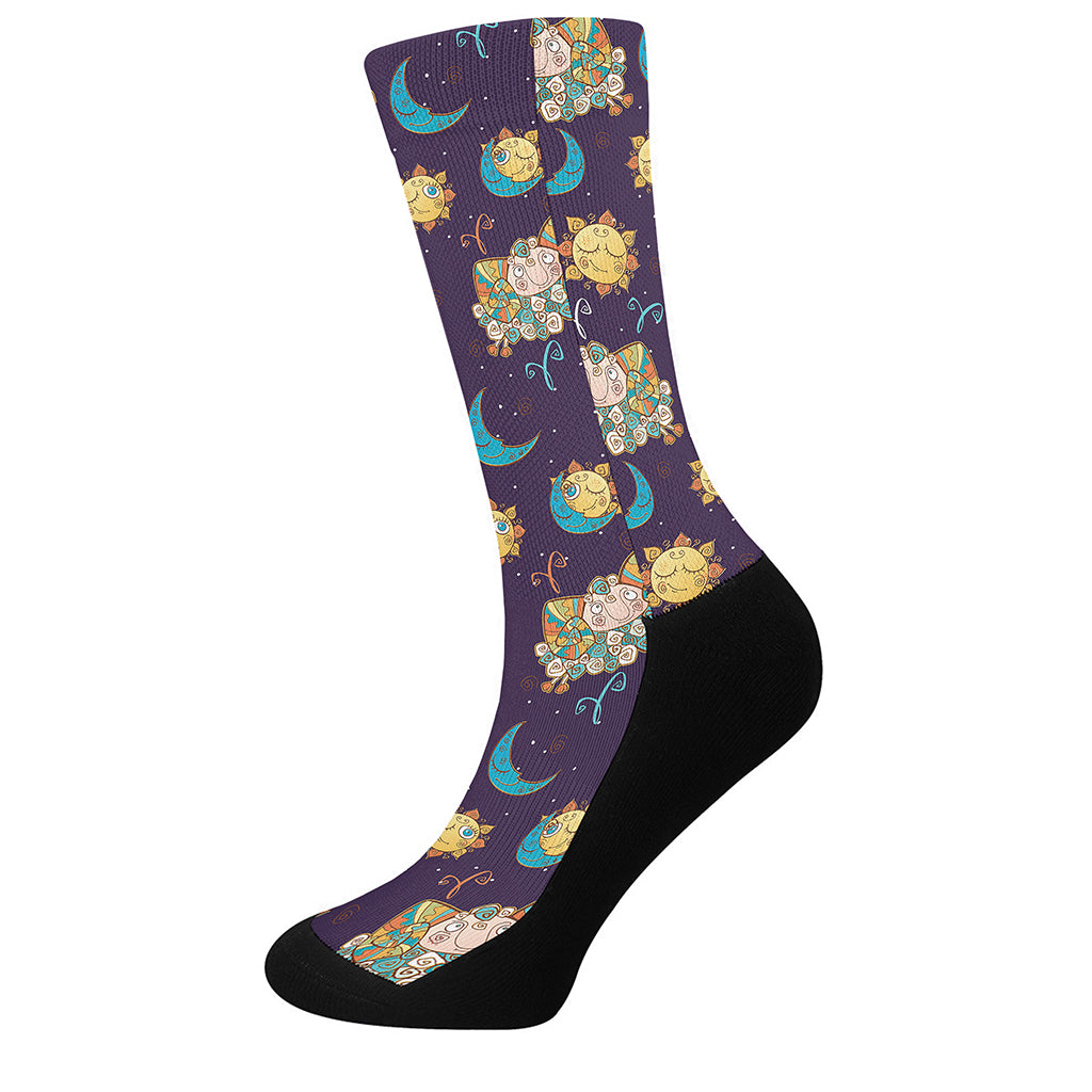 Cute Cartoon Aries Pattern Print Crew Socks