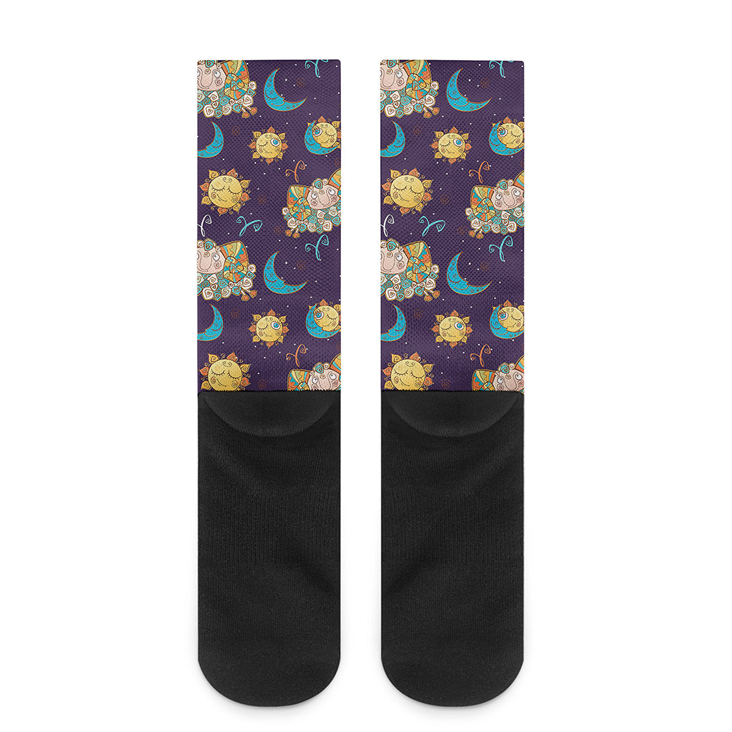 Cute Cartoon Aries Pattern Print Crew Socks