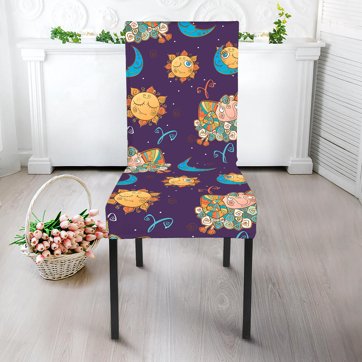 Cute Cartoon Aries Pattern Print Dining Chair Slipcover