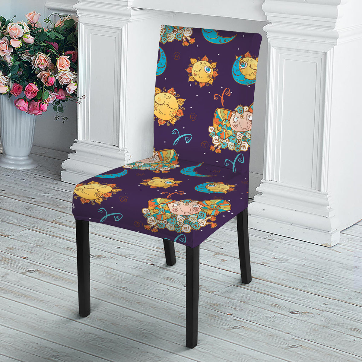Cute Cartoon Aries Pattern Print Dining Chair Slipcover