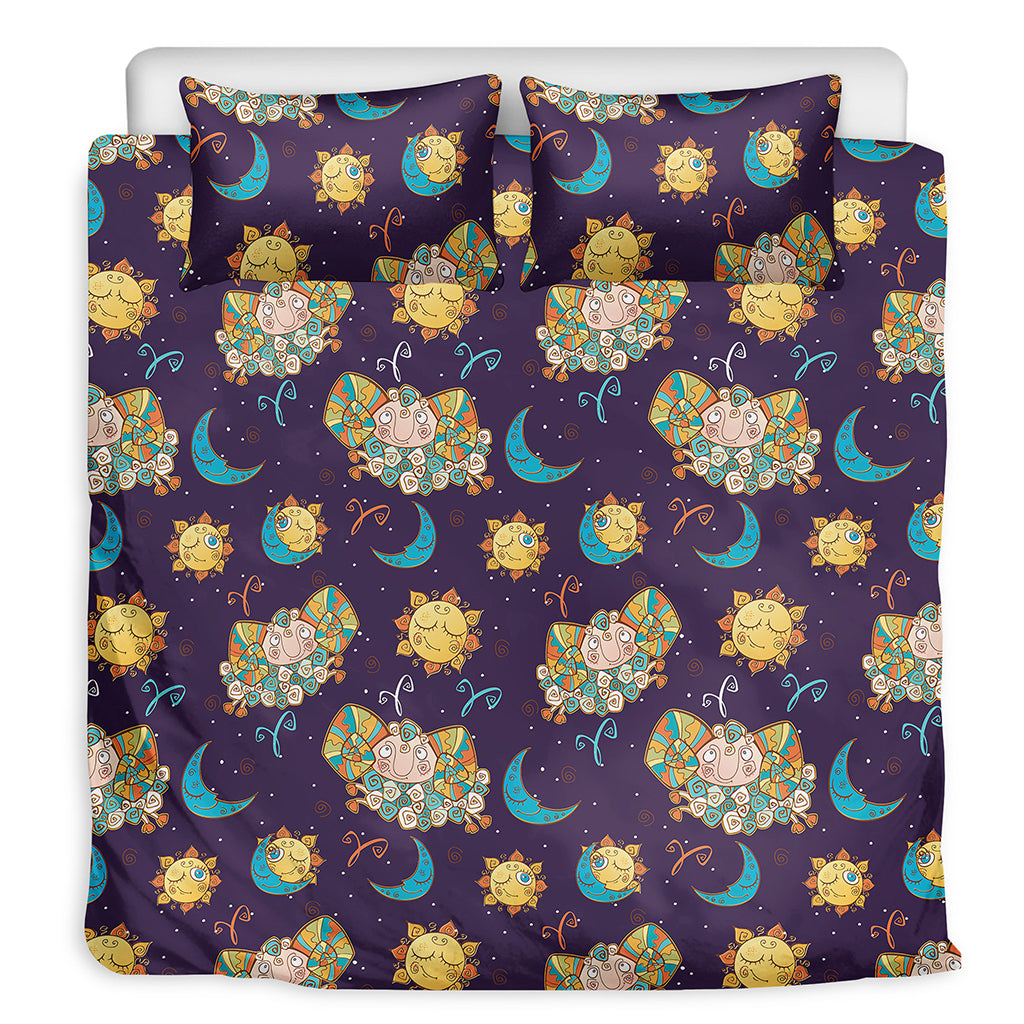 Cute Cartoon Aries Pattern Print Duvet Cover Bedding Set